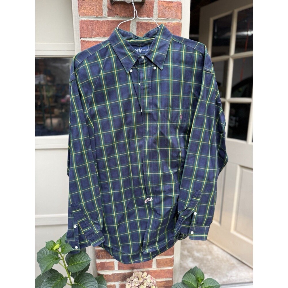 Ralph Lauren Blake Plaid Button Down Shirt Men’s XL Blue Green Yellow Cotton